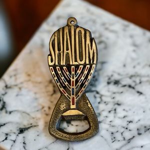 Vintage Brass Menorah Jewish Shalom Bottle Cap Opener